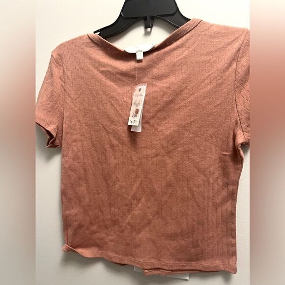 Hippie Rose Juniors Pointelle Henley T-Shirt,Black,X-Large - Picture 4 of 5